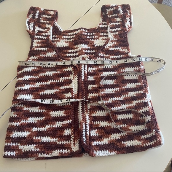 Handmade Brown White Crochet Open Front Vest - Picture 6 of 6